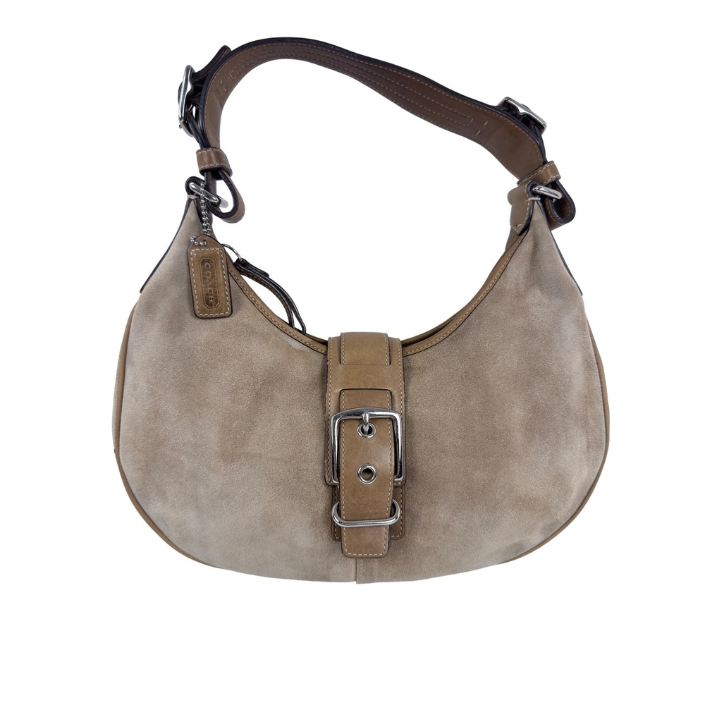 Y2K Coach Soho Crescent Buckle Hobo Shoulder Bag Beige Suede Leather 7559